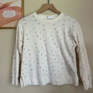 GAP Cream Crewneck Sweater with Pink and Black Heart Print